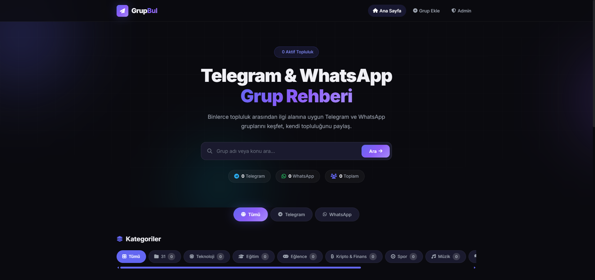 GrupBul: Yeni Nesil Telegram & WhatsApp Grup Keşif Platformu